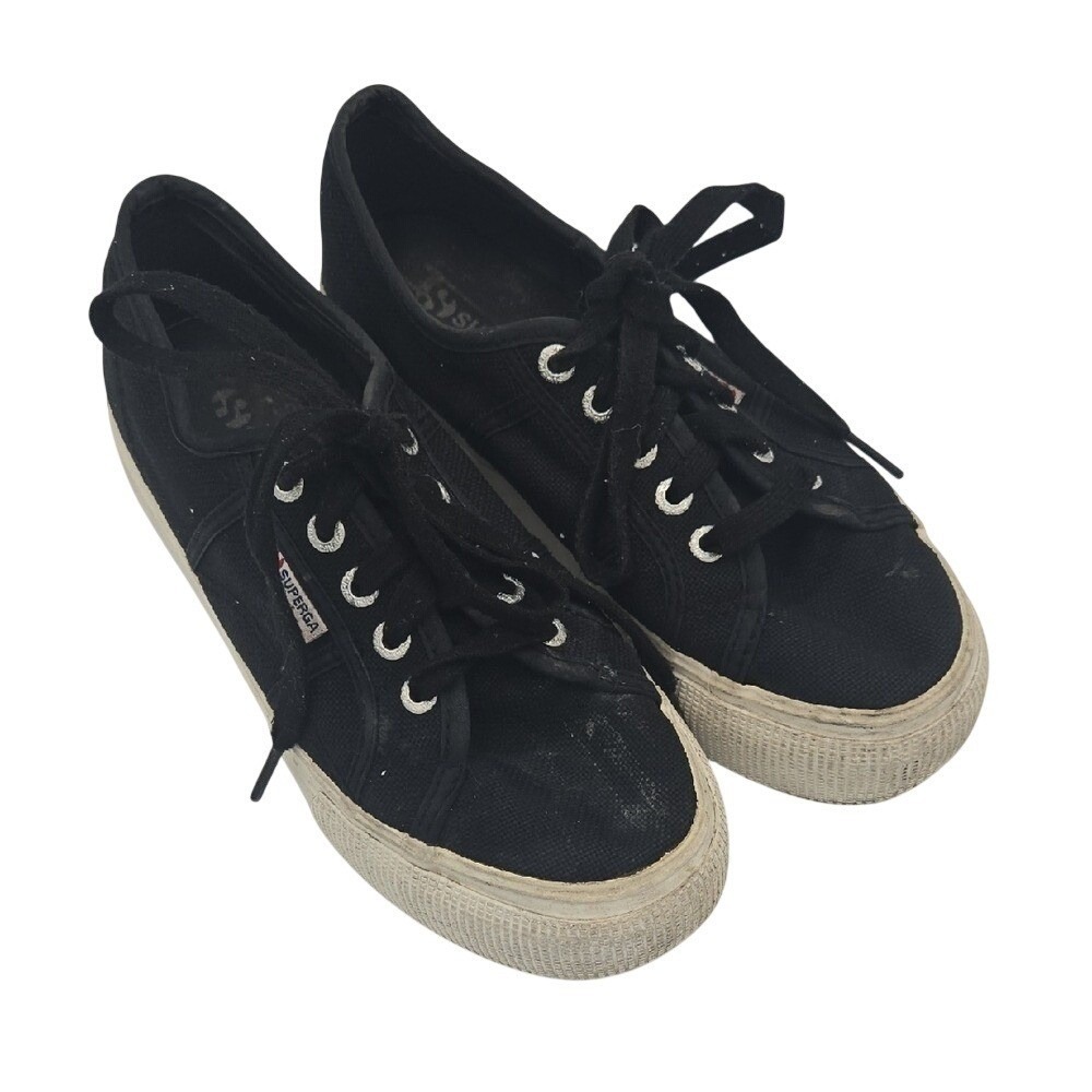 Superga Women's Sneakers Black Canvas Platform Lace-Up Size 7 Dark Academia Goth